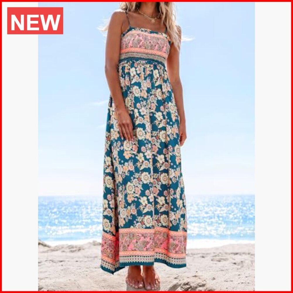 Rayon Maxi Dress with Spaghetti Straps, Smocked and Ruffled - Picture 2 of 7